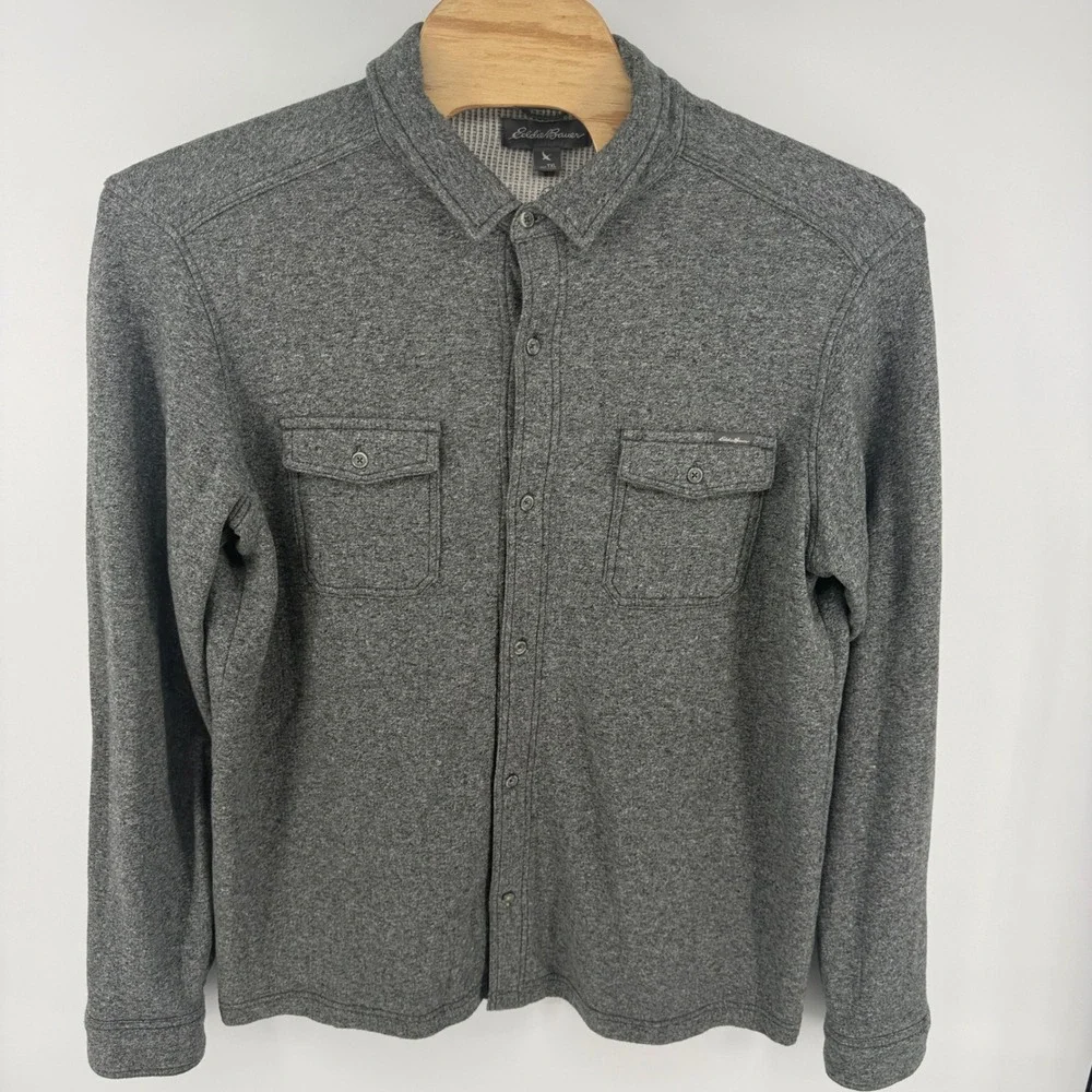 Eddie Bauer Mens TXL Gray Waffle Lined Button Up Shirt Jacket Shacket